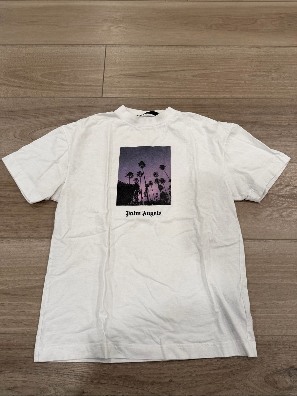 Palm Angels Palm Trees Graphic T-Shirt White Purple Sunset Logo Short Sleeve M
